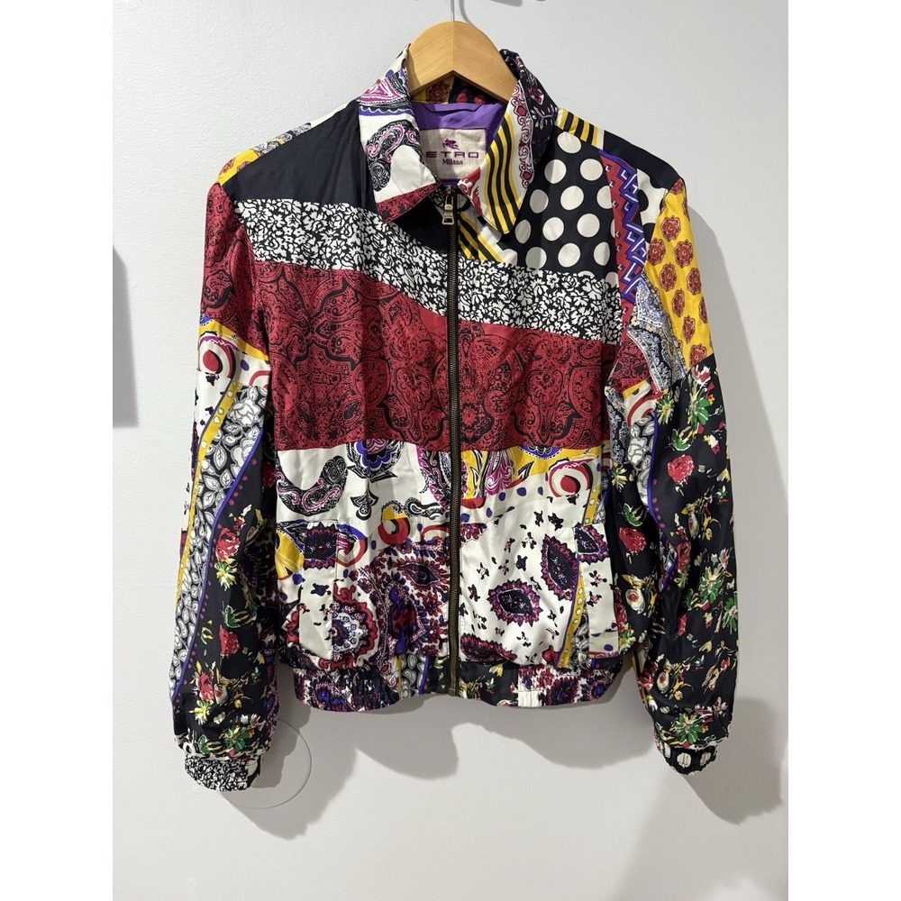 Etro Milano Sz 46 (L) Bomber Jacket‎ Windbreaker Paisley Bandana Floral Patch